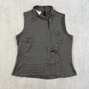 Talbots Polka Dot Sleeveless Silk Blouse Top 12 Tie Neckline
